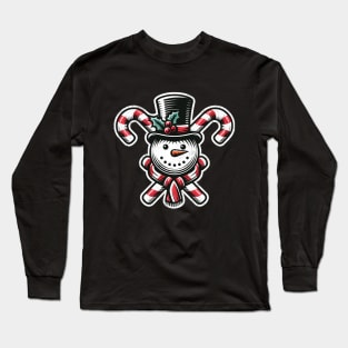 Candy Cane Cheer - snowman with Top Hat design Long Sleeve T-Shirt